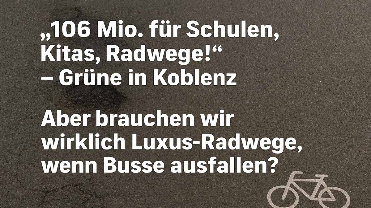 Politikerzitat über Millioneninvestition in Koblenz, daneben spöttische Gegenfrage.