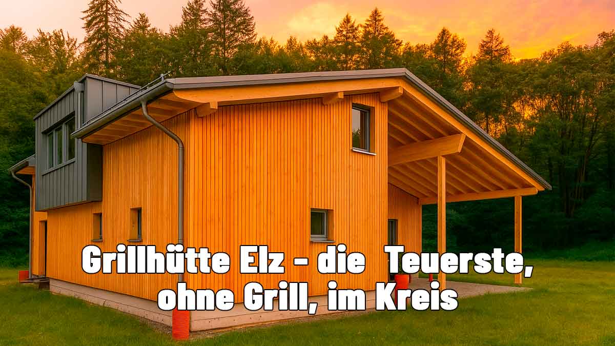 Die neu errichtete Grillhütte Elz. Ohne Grill innen, dafür Pizzaofen draußen.