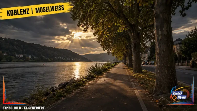 Baumbestand am Koblenzer Moselufer in Moselweiß. Der geplante Ausbau des Geh- und Radwegs hat eine fachliche Auseinandersetzung über Vitalität, Zukunftsfähigkeit und mögliche Fällungen ausgelöst.
