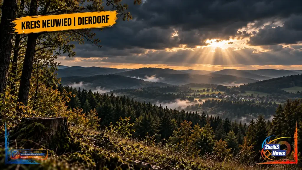 Dramatische Wald- und Hügellandschaft als Symbolbild für den geplanten Windpark Märkerwald bei Dierdorf im Kreis Neuwied.